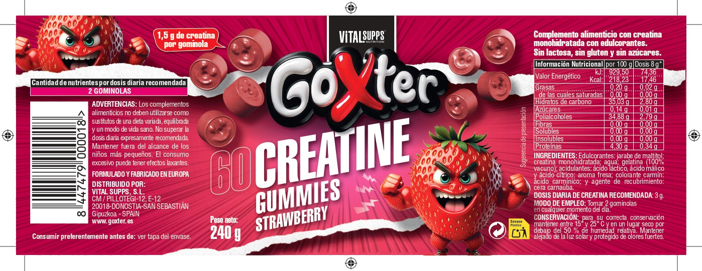 GOMINOLAS CREATINA SABOR FRESA ÁCIDA (SIN AZÚCAR)